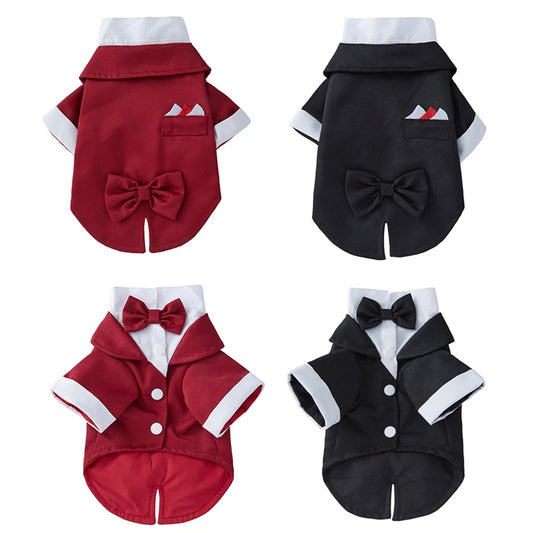 Small Dog Formal Tuxedo Shirt With Bow Tie