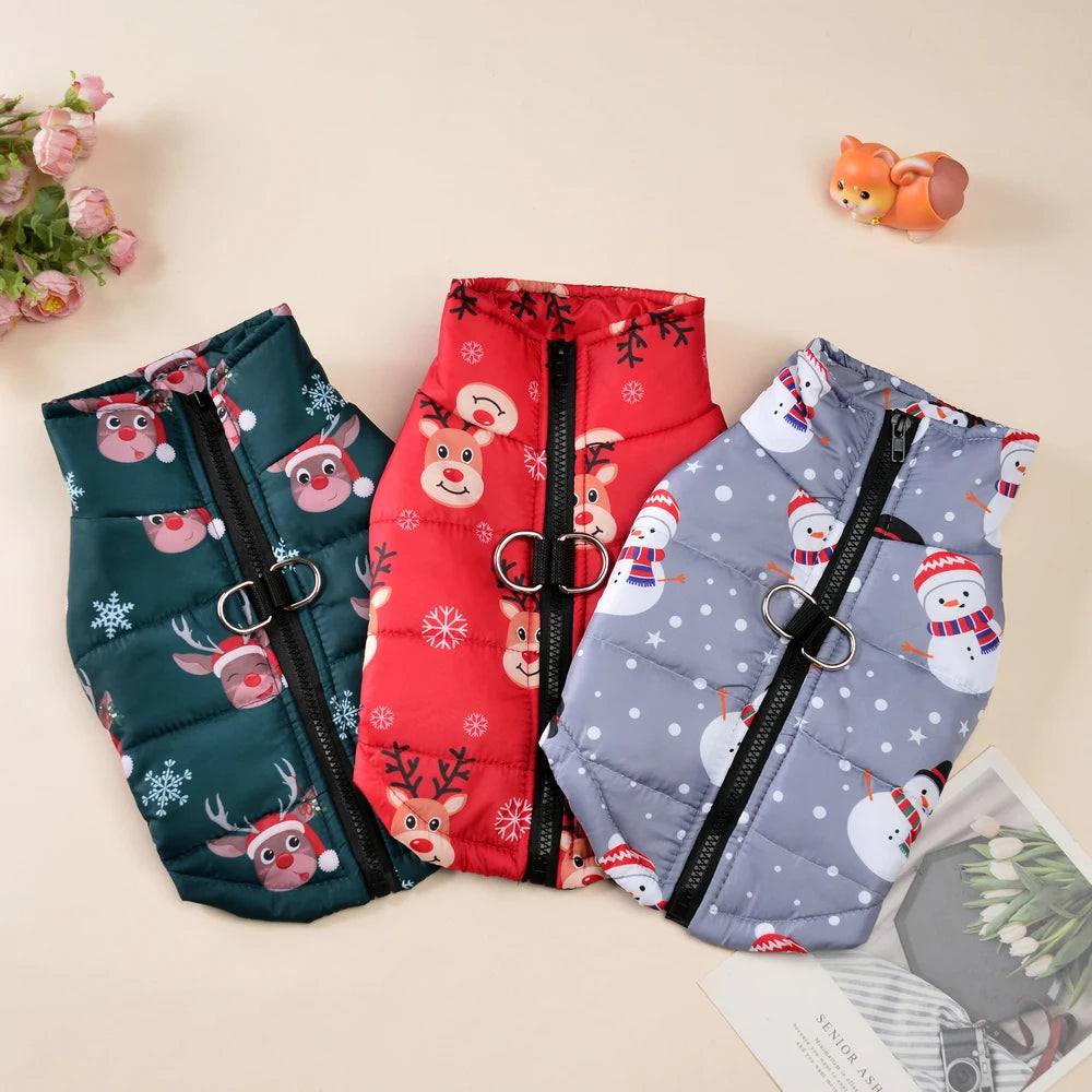 Snowman Print Christmas Dog Jacket For Winter
