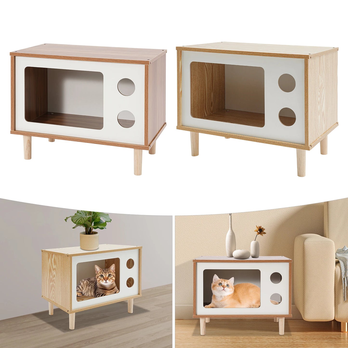 Wooden TV-Shaped Cat Bed, Wear-Resistant
