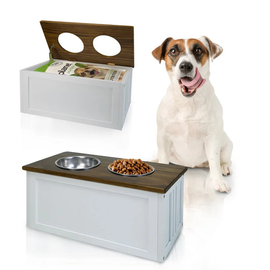 Solid Wood Pet Feeder Stand With Storage