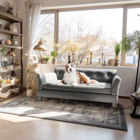 Elevated Leather Sofa Bed For Dogs - Removable Cushion