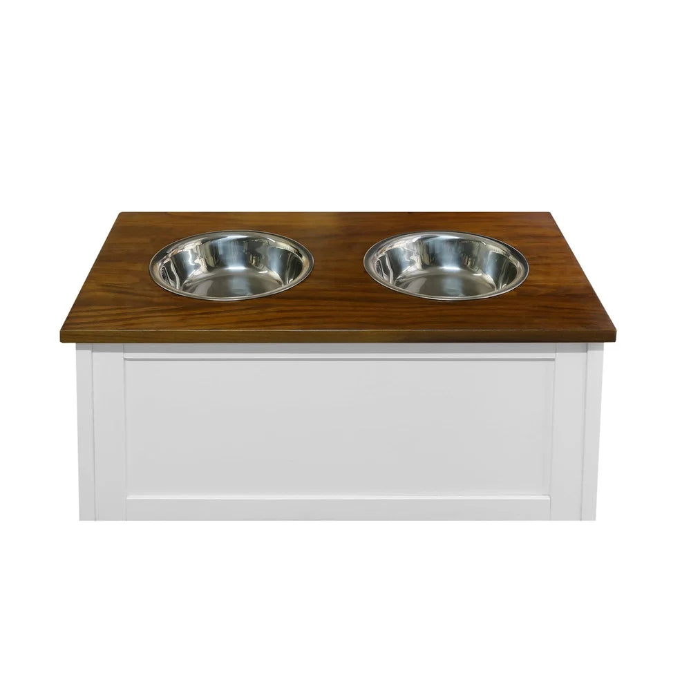 Solid Wood Pet Feeder Stand With Storage