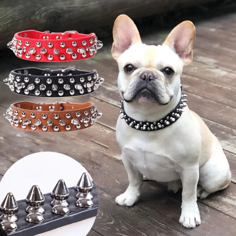 Adjustable Leather Spiked Neck Collar - Small Pets