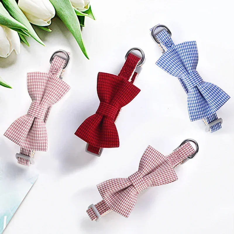 Adjustable Bow Plaid Collar For Small Pets