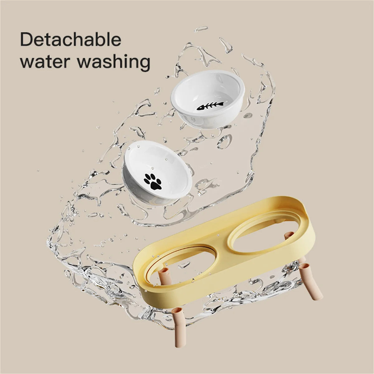 Adjustable Height Double Bowl Feeder For Pets