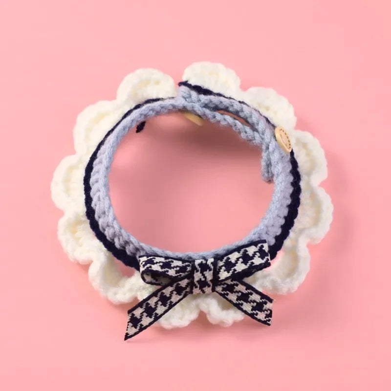Bow-Knot Hand-Knitted Adjustable Collar For Pets
