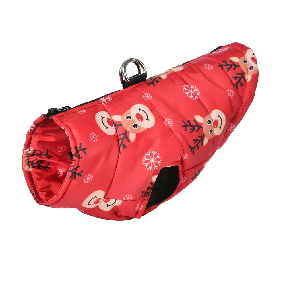 Snowman Print Christmas Dog Jacket For Winter