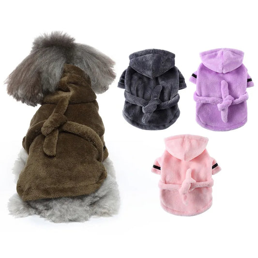 Small Pet Hooded Bathrobe - Soft, Drying, Cozy