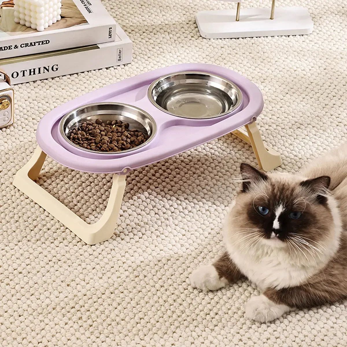 1PC Foldable Stainless Steel Double Pet Bowls