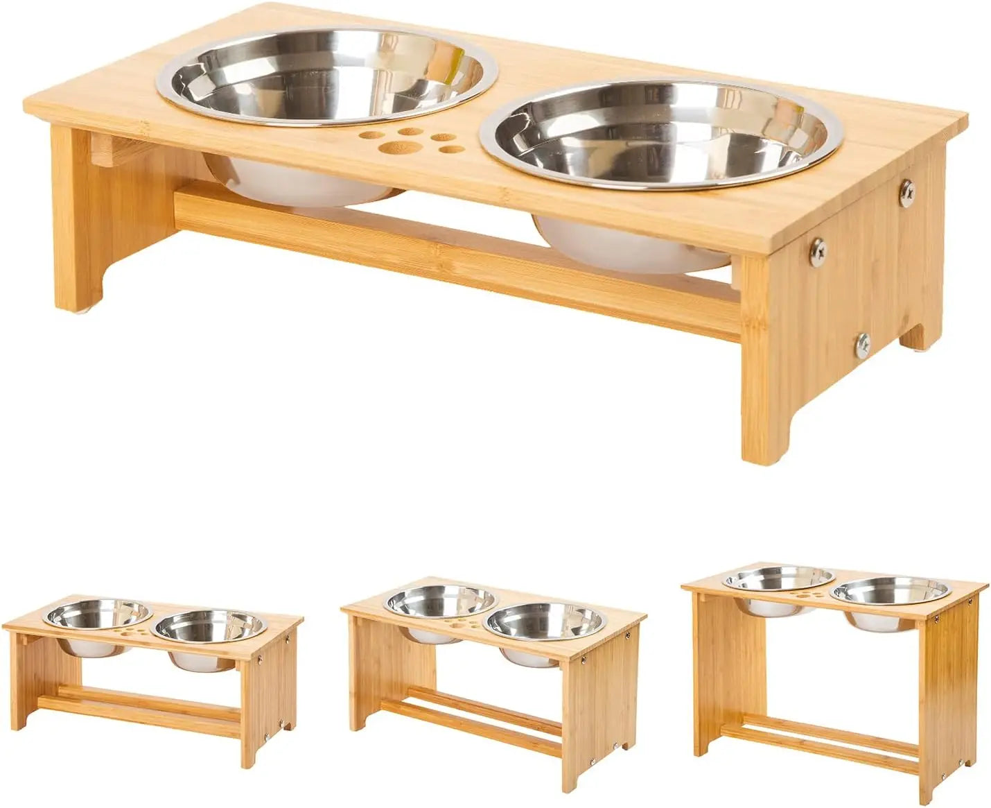 Bamboo Elevated Stainless Steel Pet Bowls