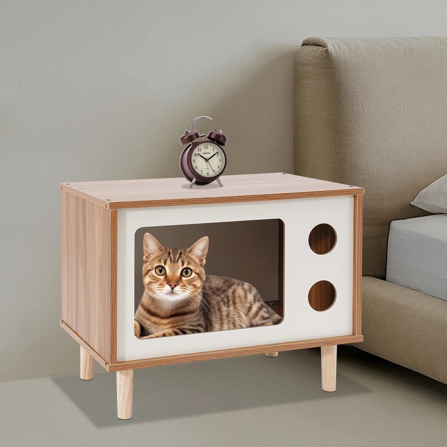 Wooden TV-Shaped Cat Bed, Wear-Resistant