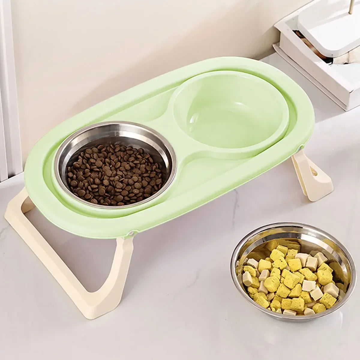 1PC Foldable Stainless Steel Double Pet Bowls