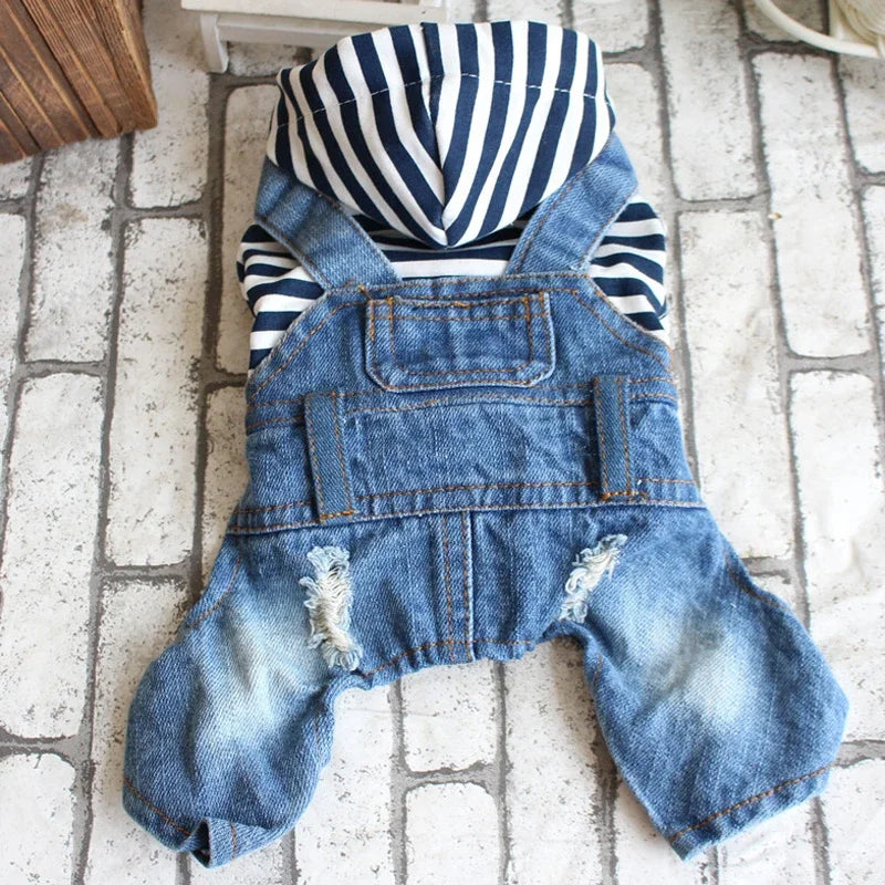 Hooded Classic Denim Jumpsuit - Medium Small Dogs
