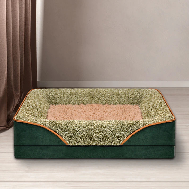 An Oversized Comfortable Pet Bed With Raised Edges