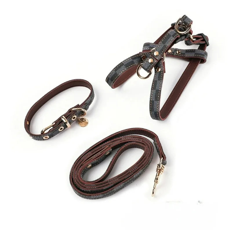 Three-Piece Plaid Adjustable Harness - Leash, Collar