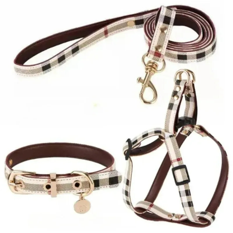 Three-Piece Plaid Adjustable Harness - Leash, Collar