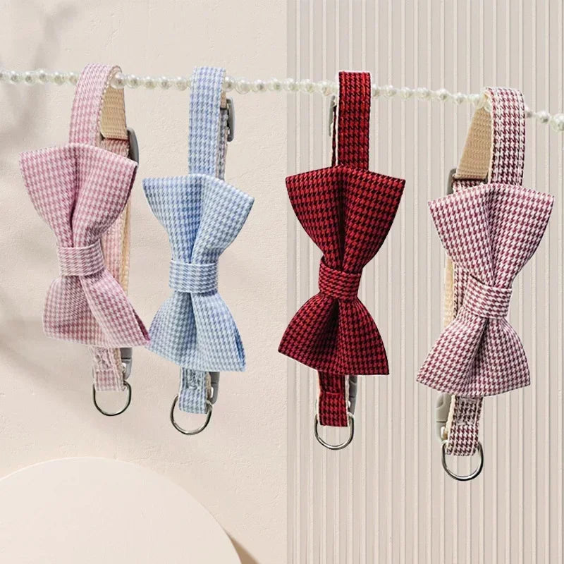 Adjustable Bow Plaid Collar For Small Pets
