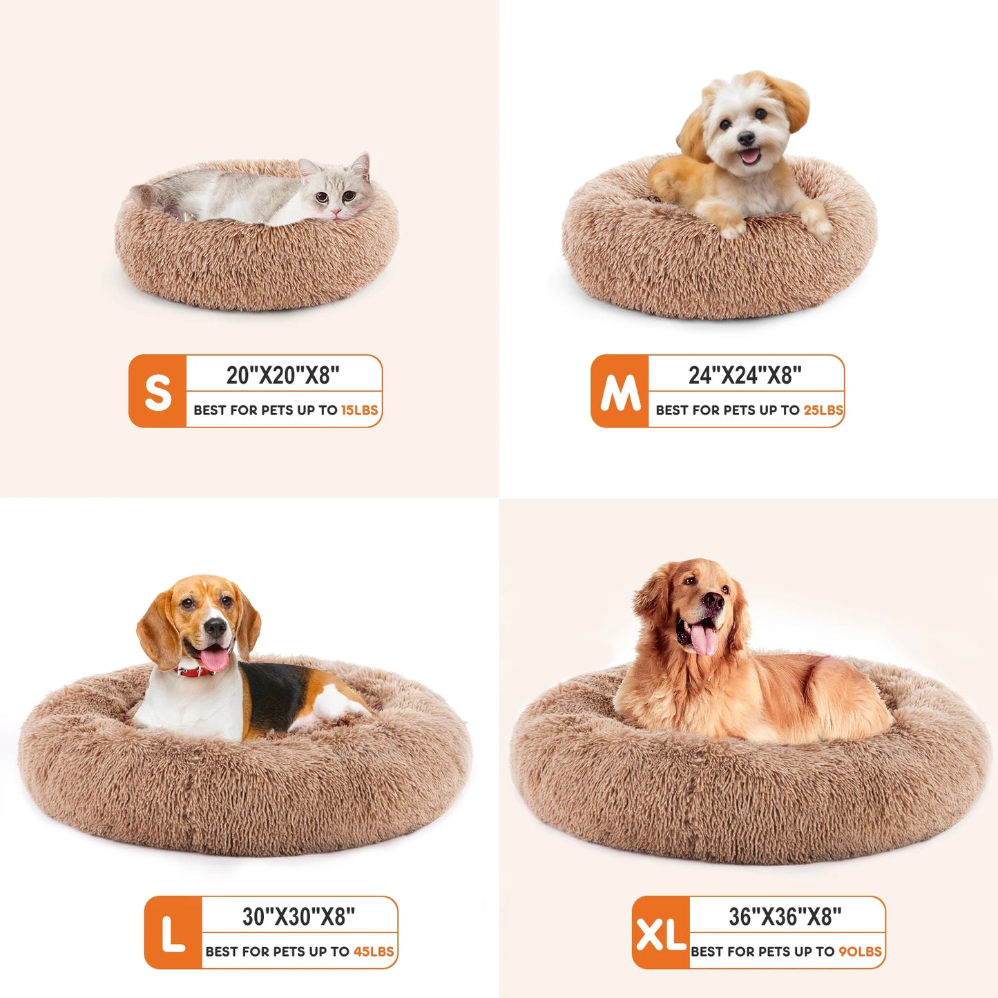 Round Plush Dog Bed - Calming, Washable, Anti-Slip,