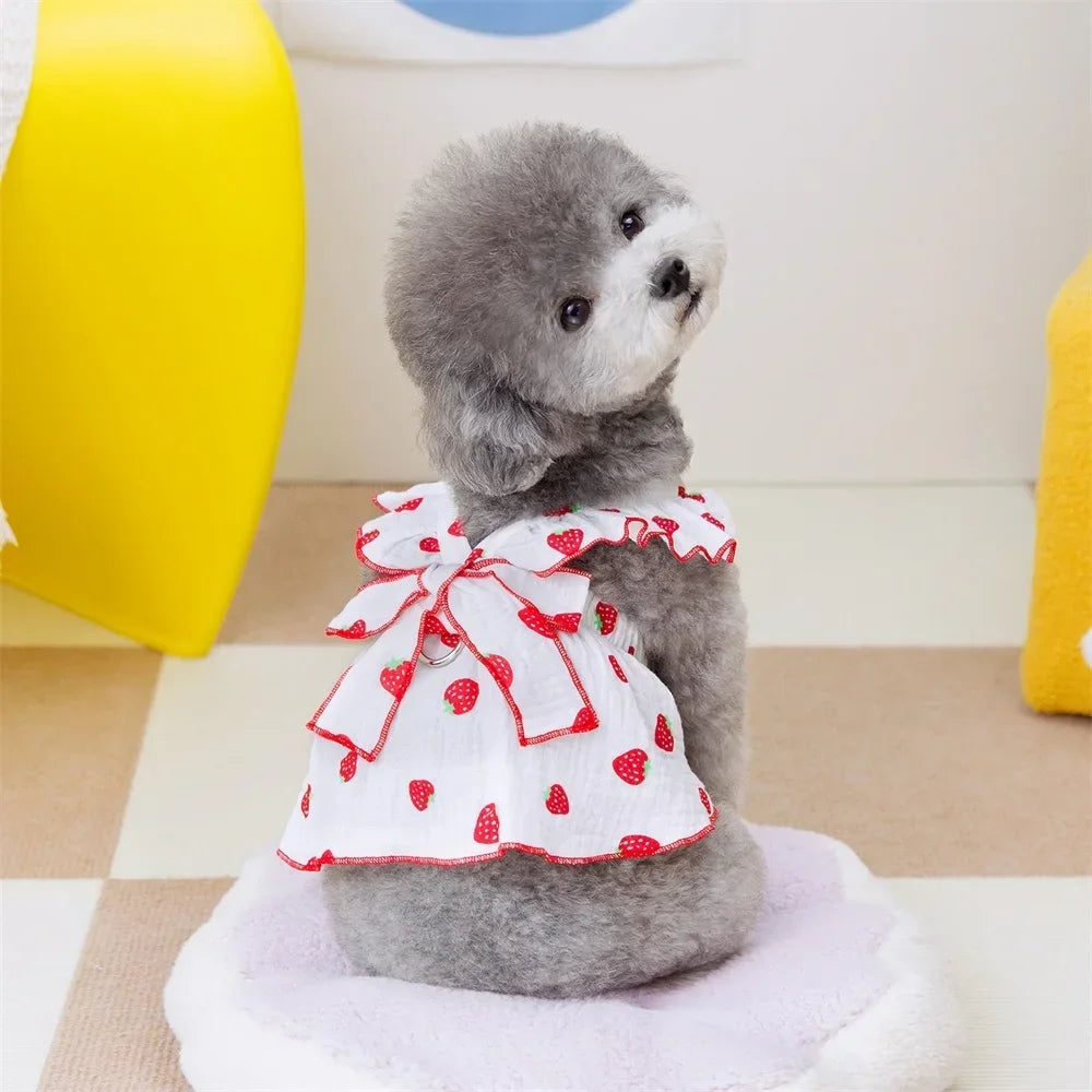 Strawberry Pattern Summer Dress For Small Dogs - Cute