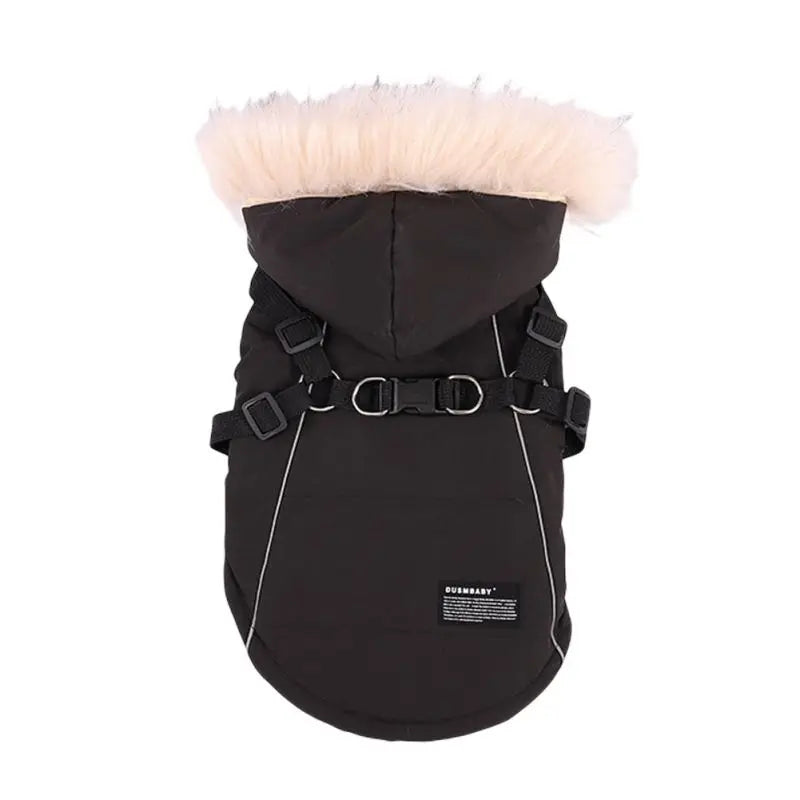 Warm Hooded Jacket With Harness For Dogs