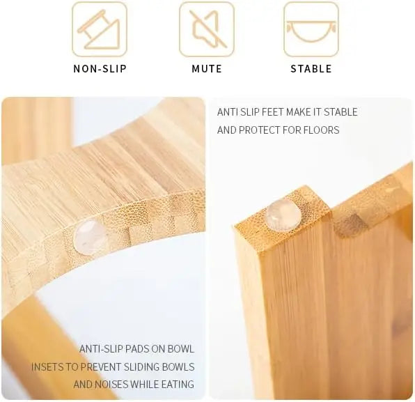 Bamboo Elevated Stainless Steel Pet Bowls