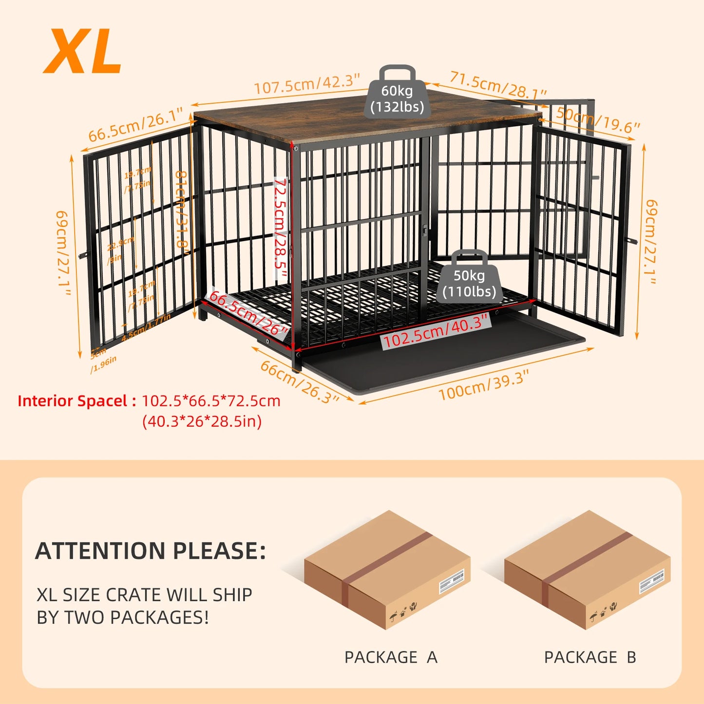 Furniture Style Metal And Wood Dog Crate