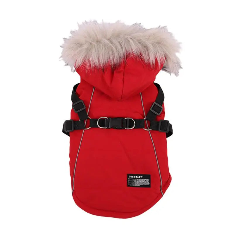 Warm Hooded Jacket With Harness For Dogs