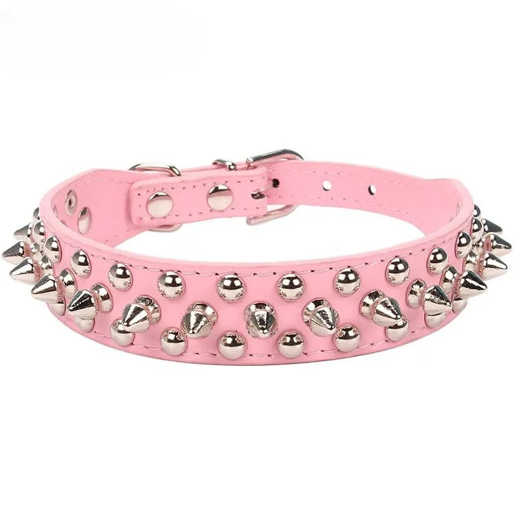 Adjustable Leather Spiked Neck Collar - Small Pets
