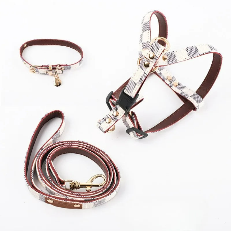 Three-Piece Plaid Adjustable Harness - Leash, Collar