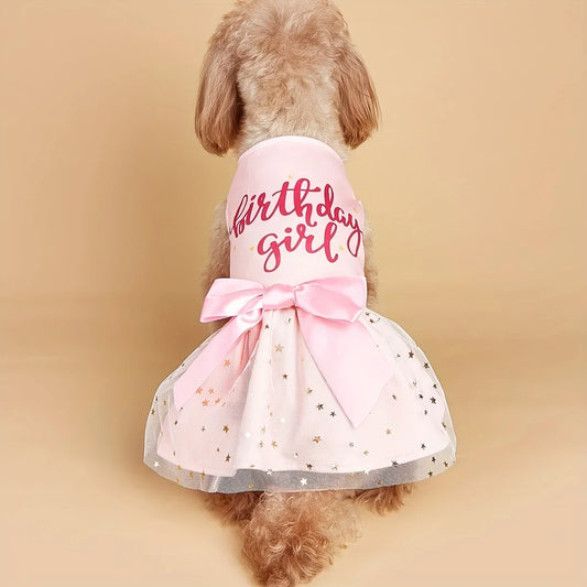 Girl Dog Pink Bowknot Dress - Birthday Girl