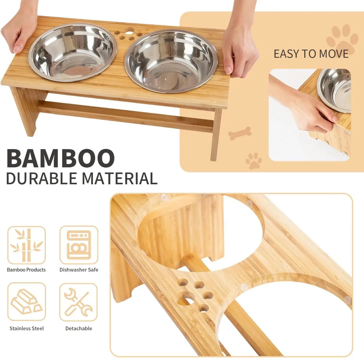 Bamboo Elevated Stainless Steel Pet Bowls