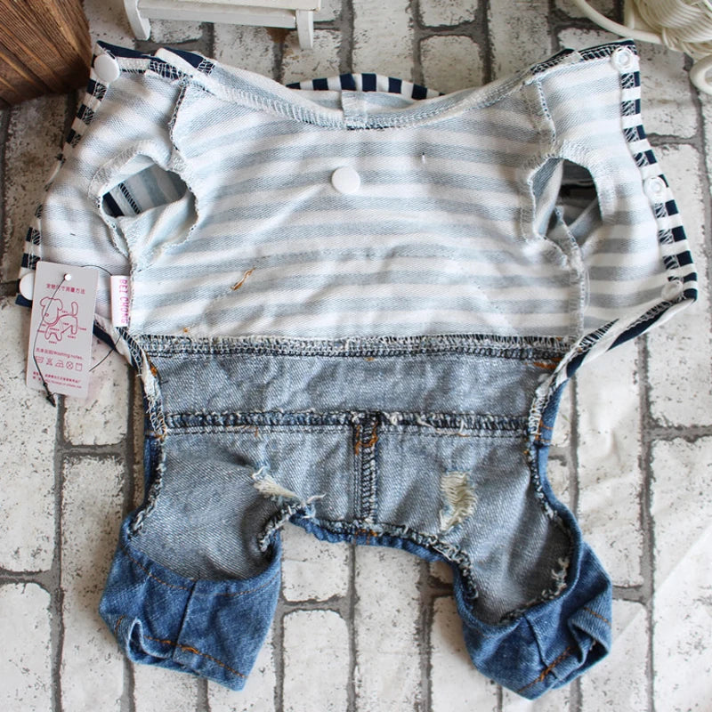 Hooded Classic Denim Jumpsuit - Medium Small Dogs