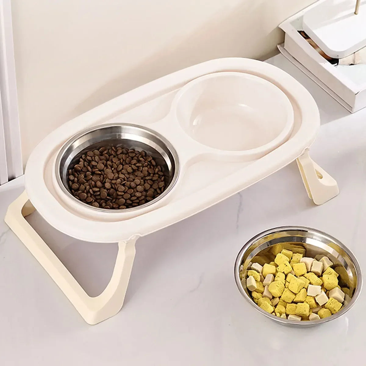 1PC Foldable Stainless Steel Double Pet Bowls