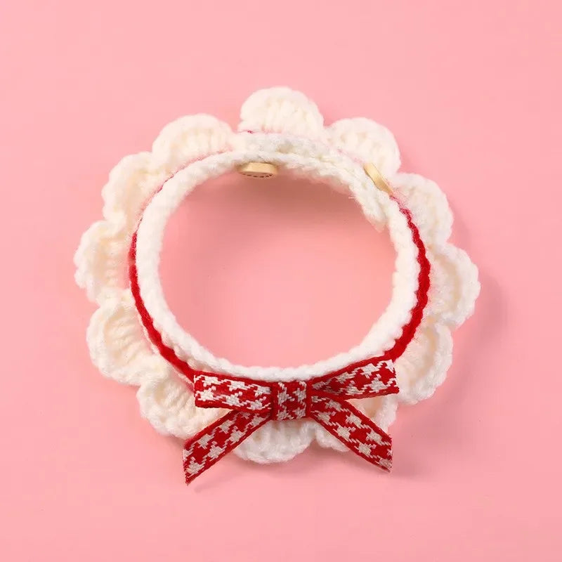 Bow-Knot Hand-Knitted Adjustable Collar For Pets