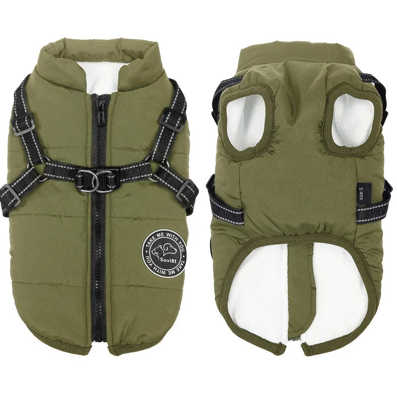 Winter Warm Waterproof Dog Jacket With Harness