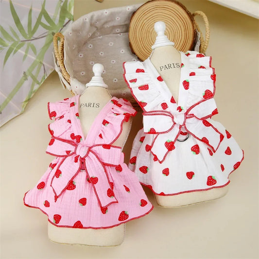 Strawberry Pattern Summer Dress For Small Dogs - Cute