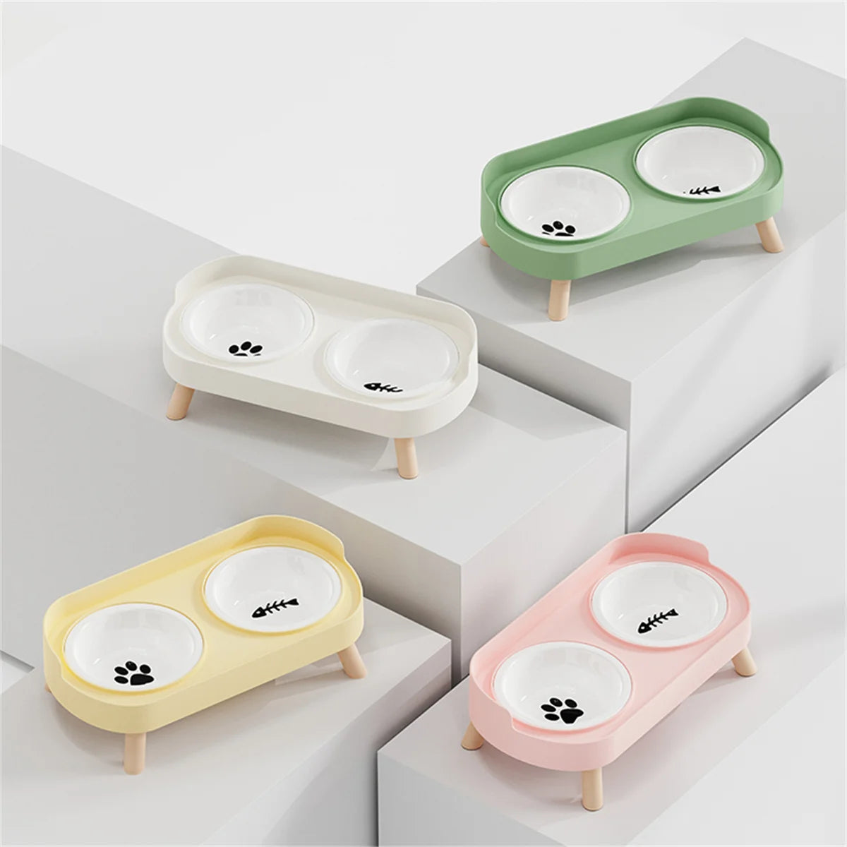 Adjustable Height Double Bowl Feeder For Pets