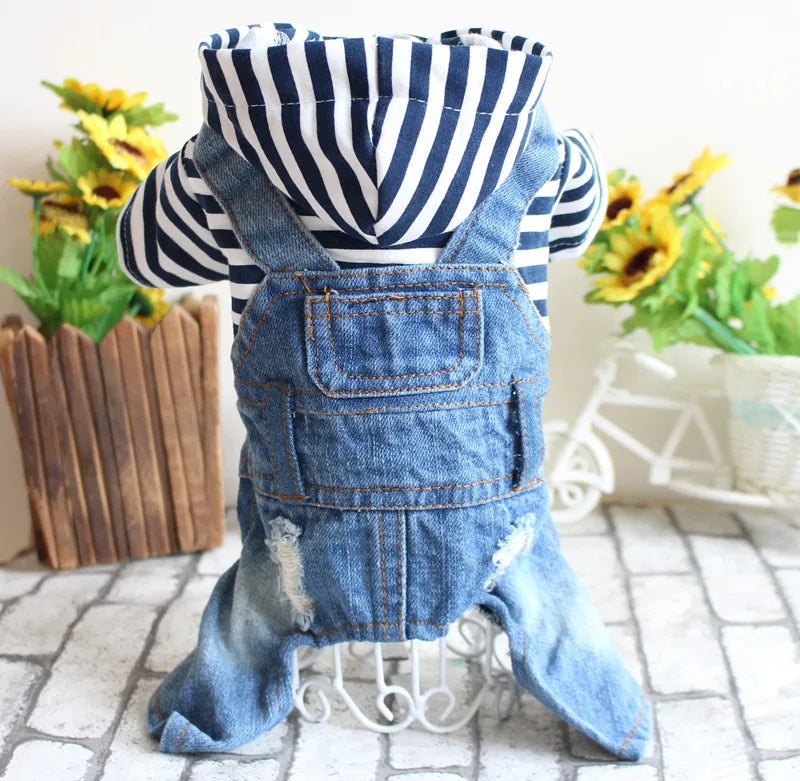 Hooded Classic Denim Jumpsuit - Medium Small Dogs