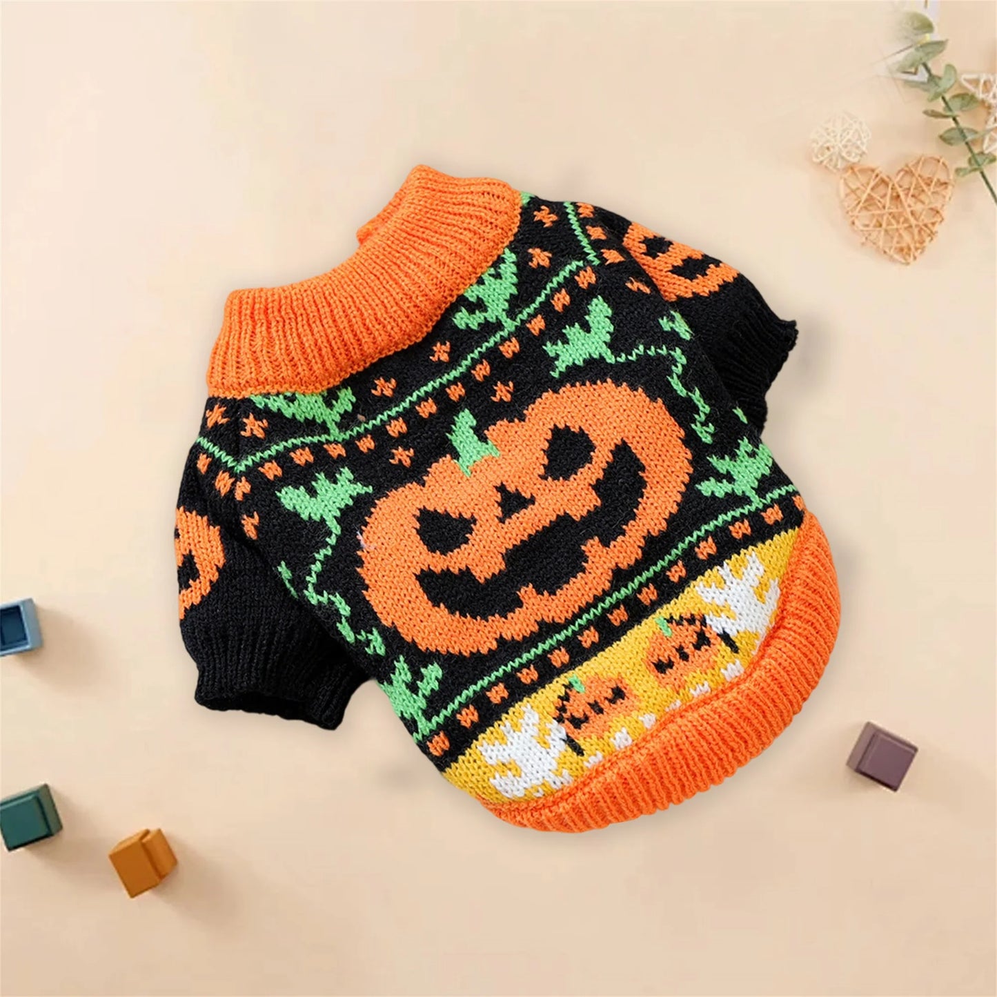 Halloween Ghost Pumpkin Knitted Sweater - Small Pets