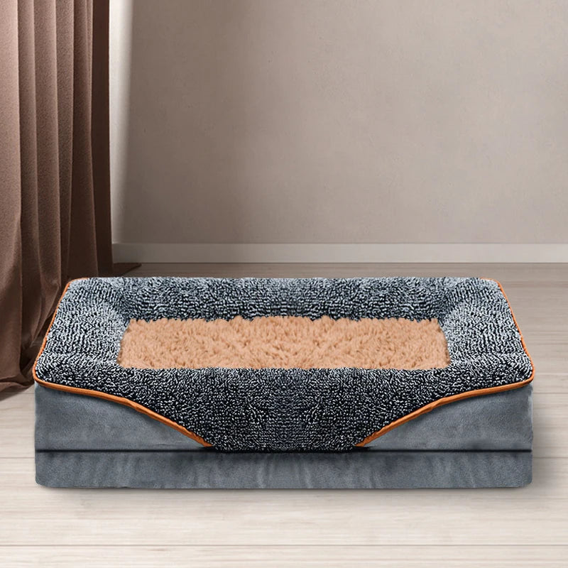 An Oversized Comfortable Pet Bed With Raised Edges