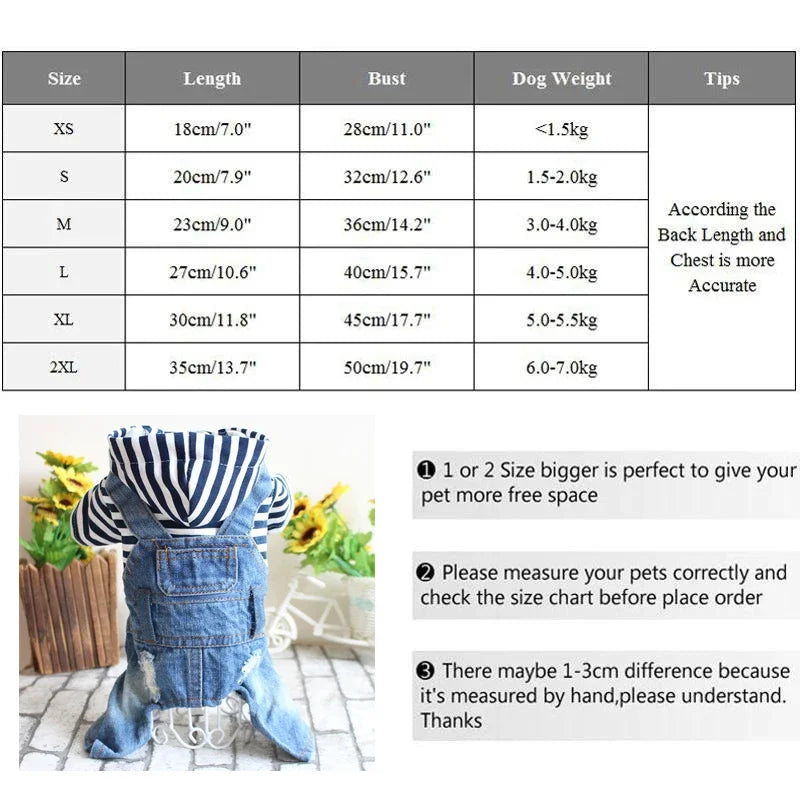Hooded Classic Denim Jumpsuit - Medium Small Dogs