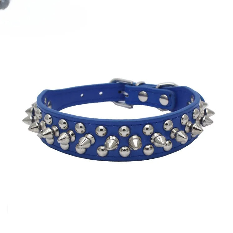 Adjustable Leather Spiked Neck Collar - Small Pets