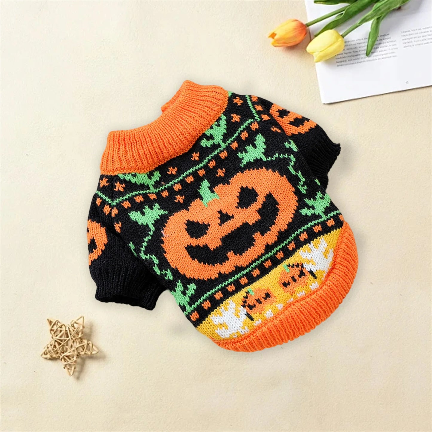 Halloween Ghost Pumpkin Knitted Sweater - Small Pets