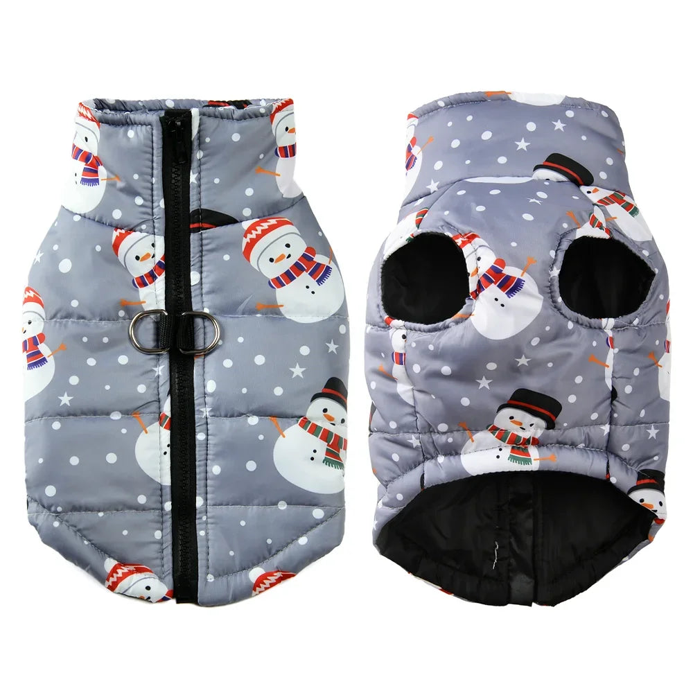 Snowman Print Christmas Dog Jacket For Winter