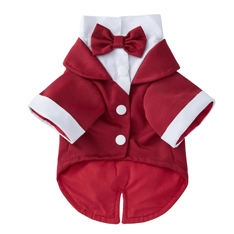 Small Dog Formal Tuxedo Shirt With Bow Tie