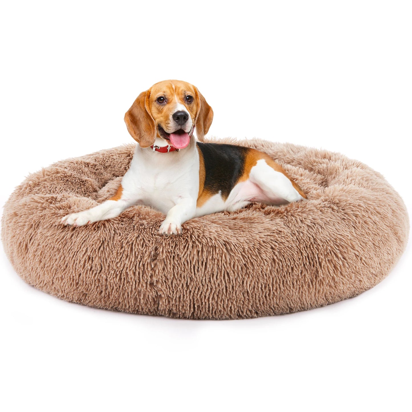 Round Plush Dog Bed - Calming, Washable, Anti-Slip,