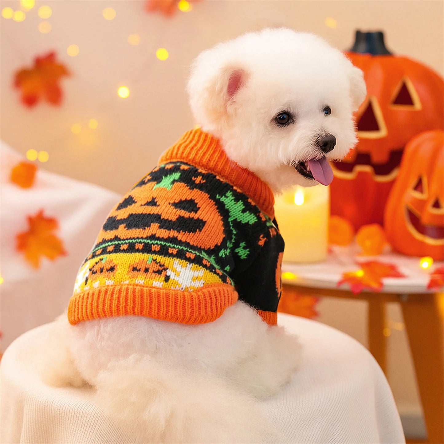 Halloween Ghost Pumpkin Knitted Sweater - Small Pets