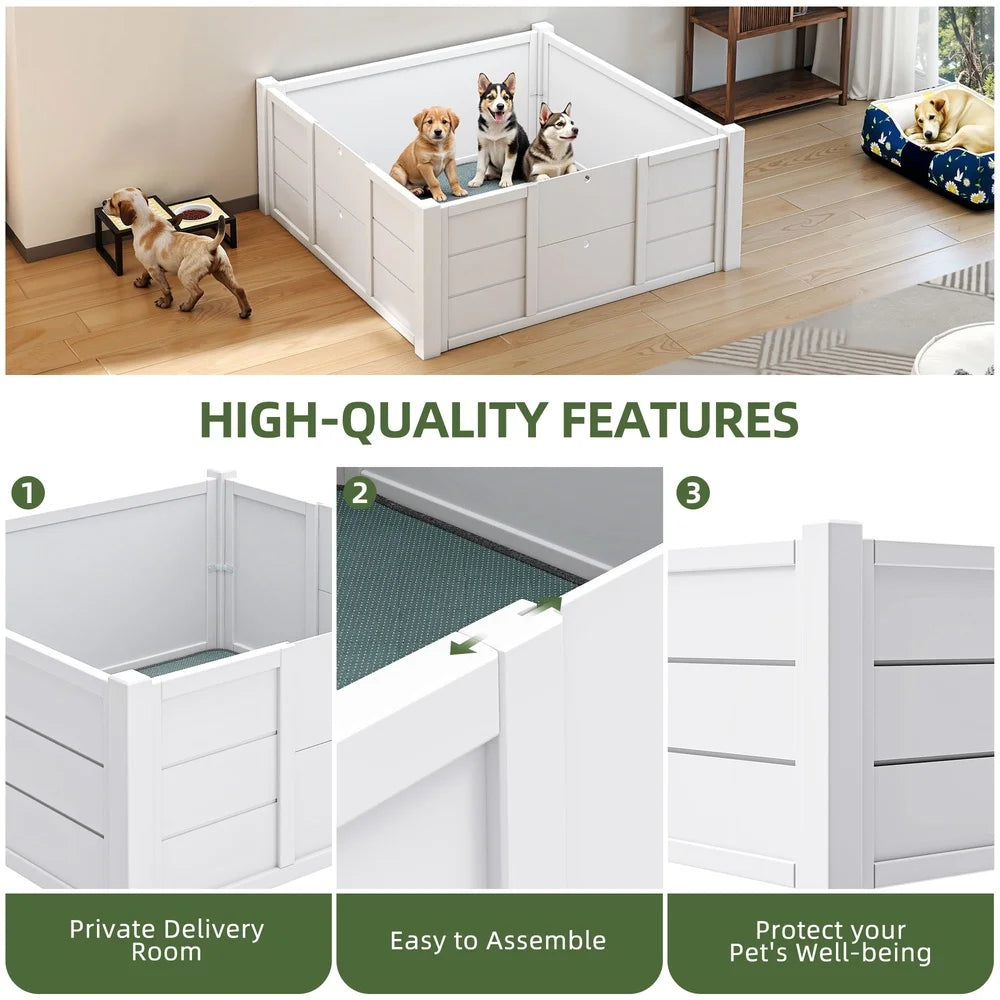 Large Whelping Box For Dogs-Portable, Washable Pads