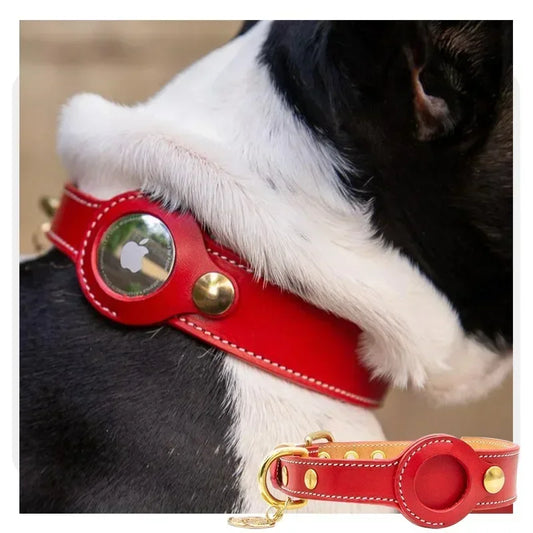 Genuine Leather Airtags Collar For Dogs - Anti-Lost