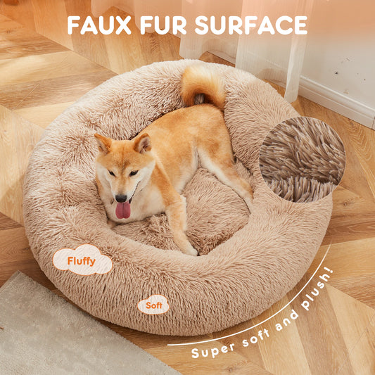 Round Plush Dog Bed - Calming, Washable, Anti-Slip,